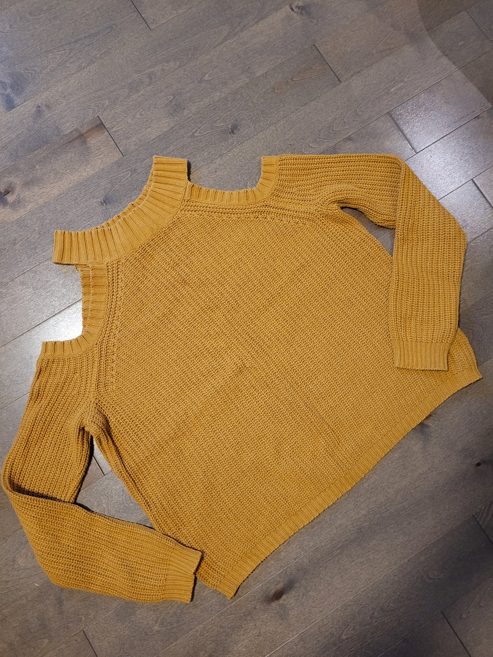 Streetwear Society Mustard Off-Shoulder Cold-Shoulder Sweater